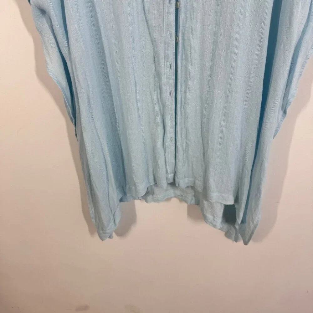 L*Space Light Blue Oversized Beach Cover Up Viscose Button Down Shirt Dress XS/S